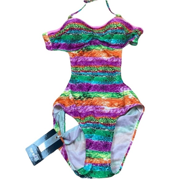 NWT Vintage 1980s Peekaboo Swimsuit Open Sides Bare Back NOS - Small - Picture 1 of 16